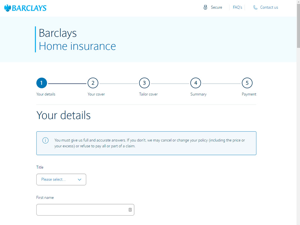 Barclays Home Insurance Revamp screen capture