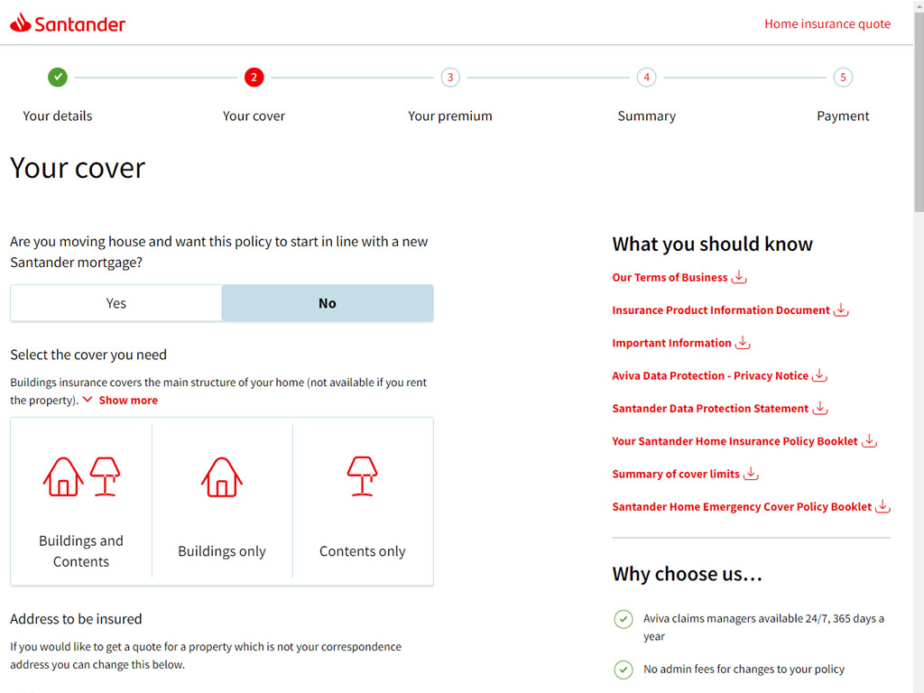 Santander Home Insurance screen capture